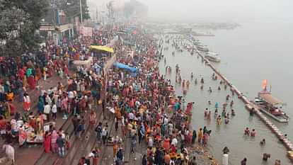 Devotees take bath in Sarayu River in Ayodhya.